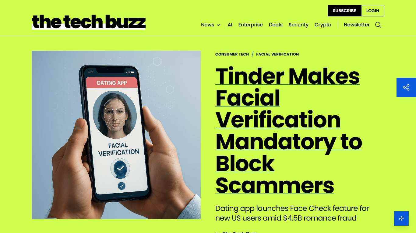 Tinder Makes Facial Verification Mandatory to Block Scammers | The Tech Buzz
